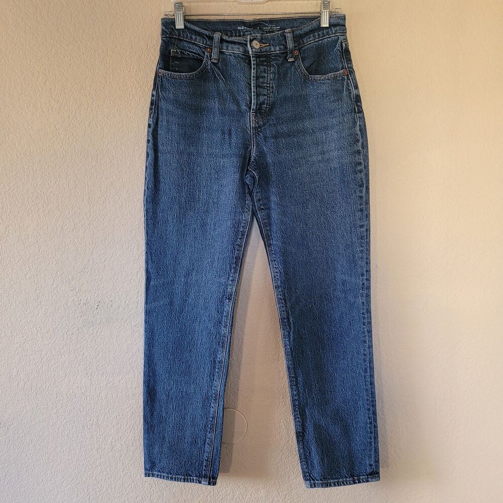Old Navy Jeans Womens 2 28x28 Slouchy Straight Leg Mid Rise Stretch Blue Denim